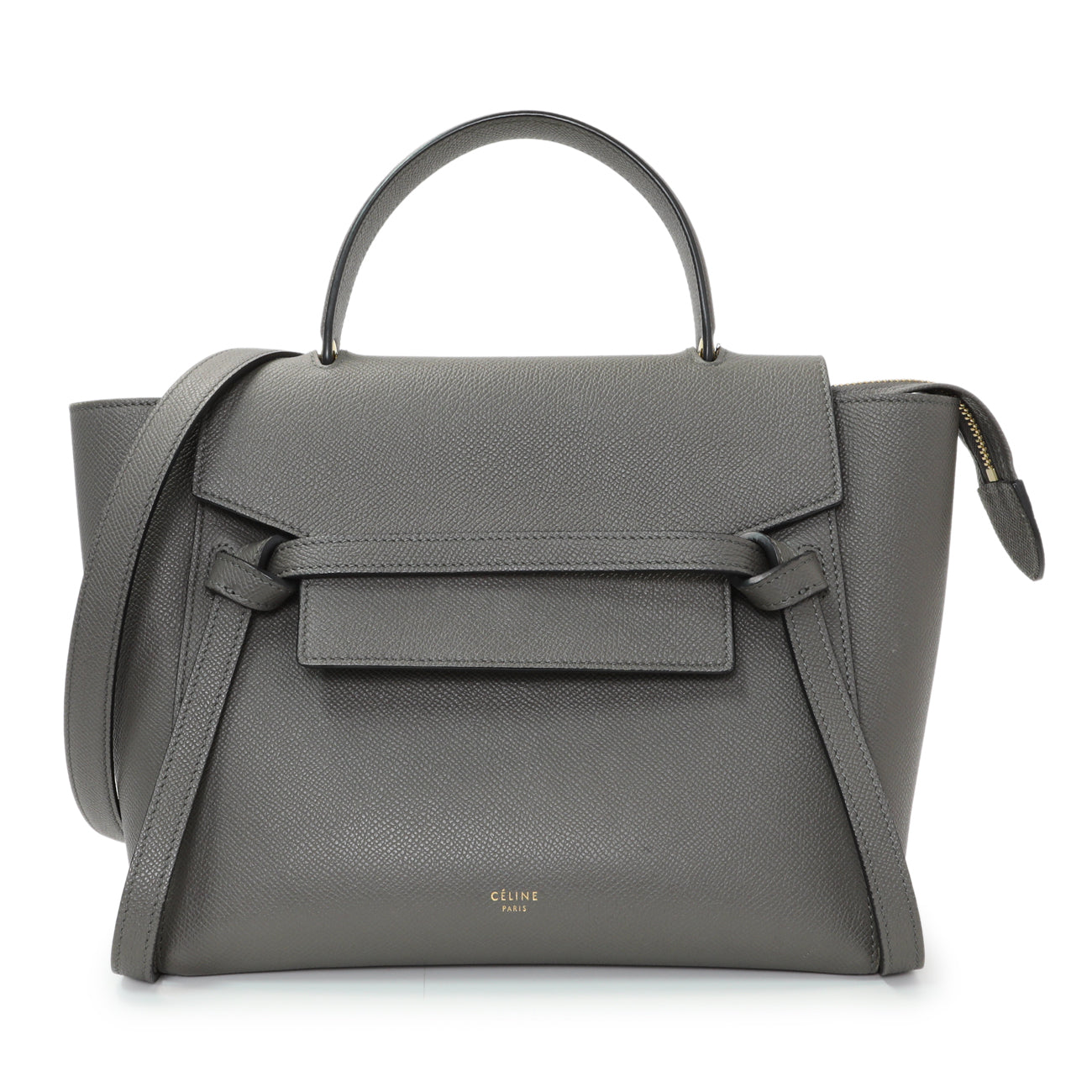 Exclusive Celine Grey Grained Calfskin Micro Belt Bag — Front View