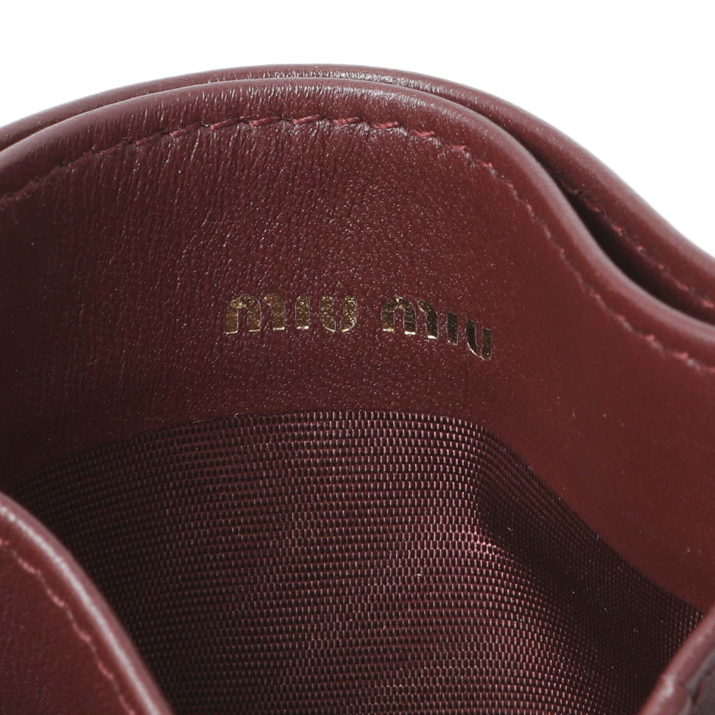 Exclusive Miu Miu Burgundy Nappa Matelasse Card Case — Detail View