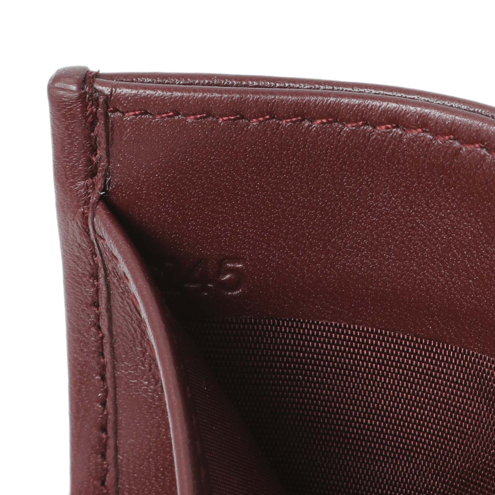 Exclusive Miu Miu Burgundy Nappa Matelasse Card Case — Lifestyle View