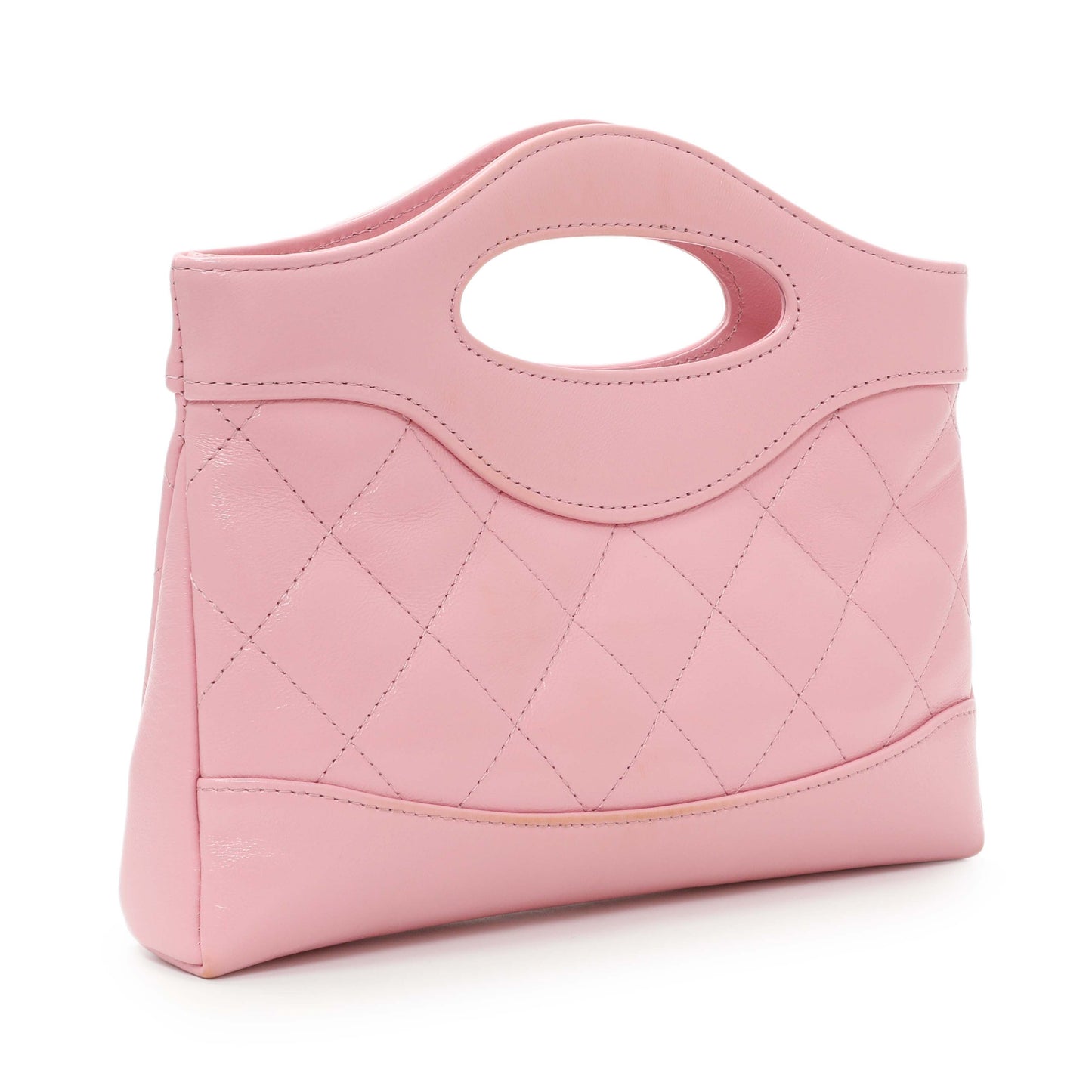 Exclusive Chanel Pink Shiny Crumpled Calfskin Quilted Nano 31 Shopping Bag — Side View