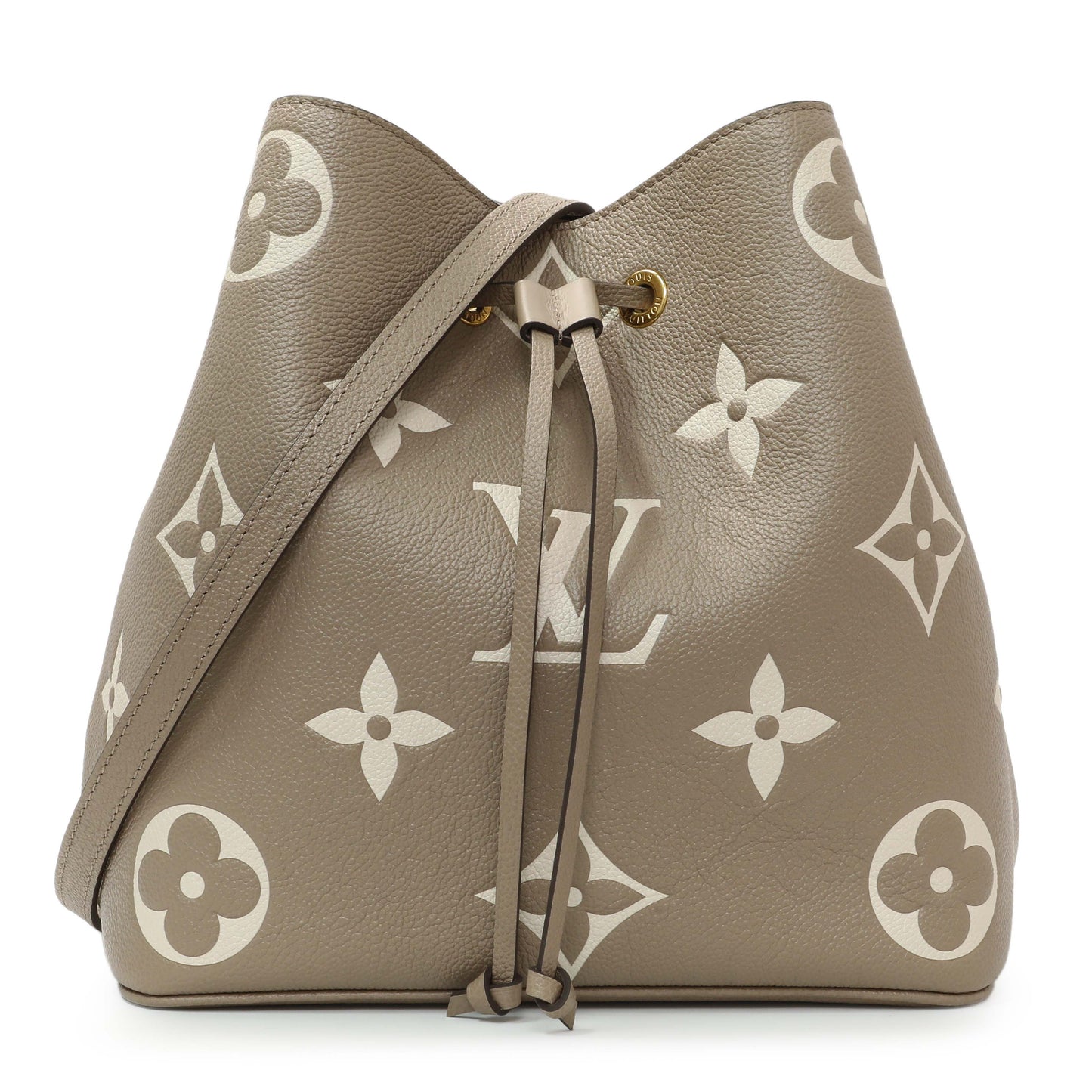 Exclusive Louis Vuitton Tourterelle Creme Empreinte Monogram Giant NeoNoe MM — Front View