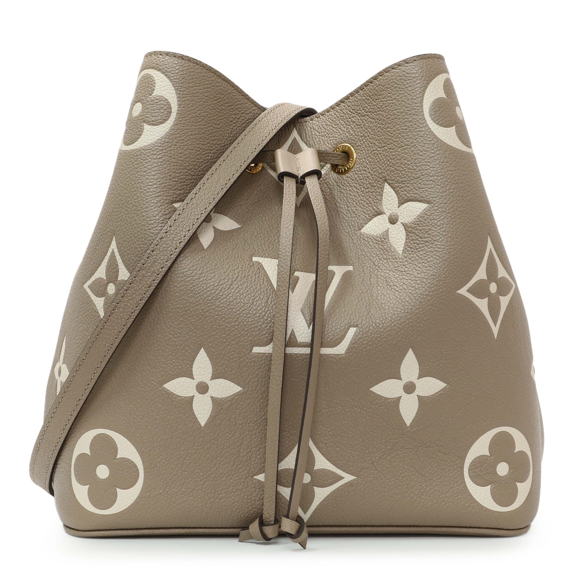 Exclusive Louis Vuitton Tourterelle Creme Empreinte Monogram Giant NeoNoe MM — Front View