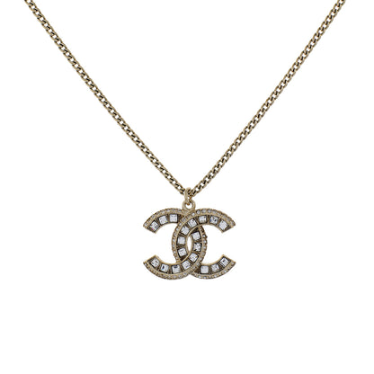 Exclusive Chanel Gold Crystal CC Pendant Necklace — Front View