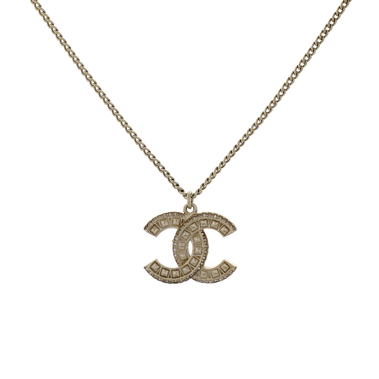 Exclusive Chanel Gold Crystal CC Pendant Necklace — Side View