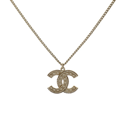 Exclusive Chanel Gold Crystal CC Pendant Necklace — Side View