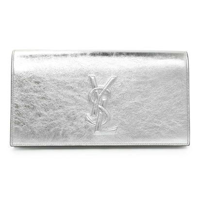 Exclusive Saint Laurent Metallic Silver Belle De Jour Large Clutch — Front View