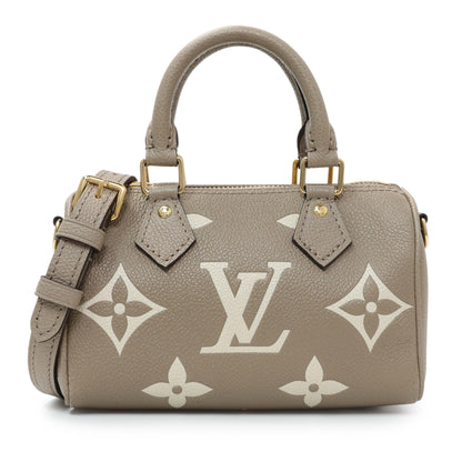 Exclusive Louis Vuitton Tourterelle Grey/Cream Empreinte Giant Monogram Nano Speedy — Front View
