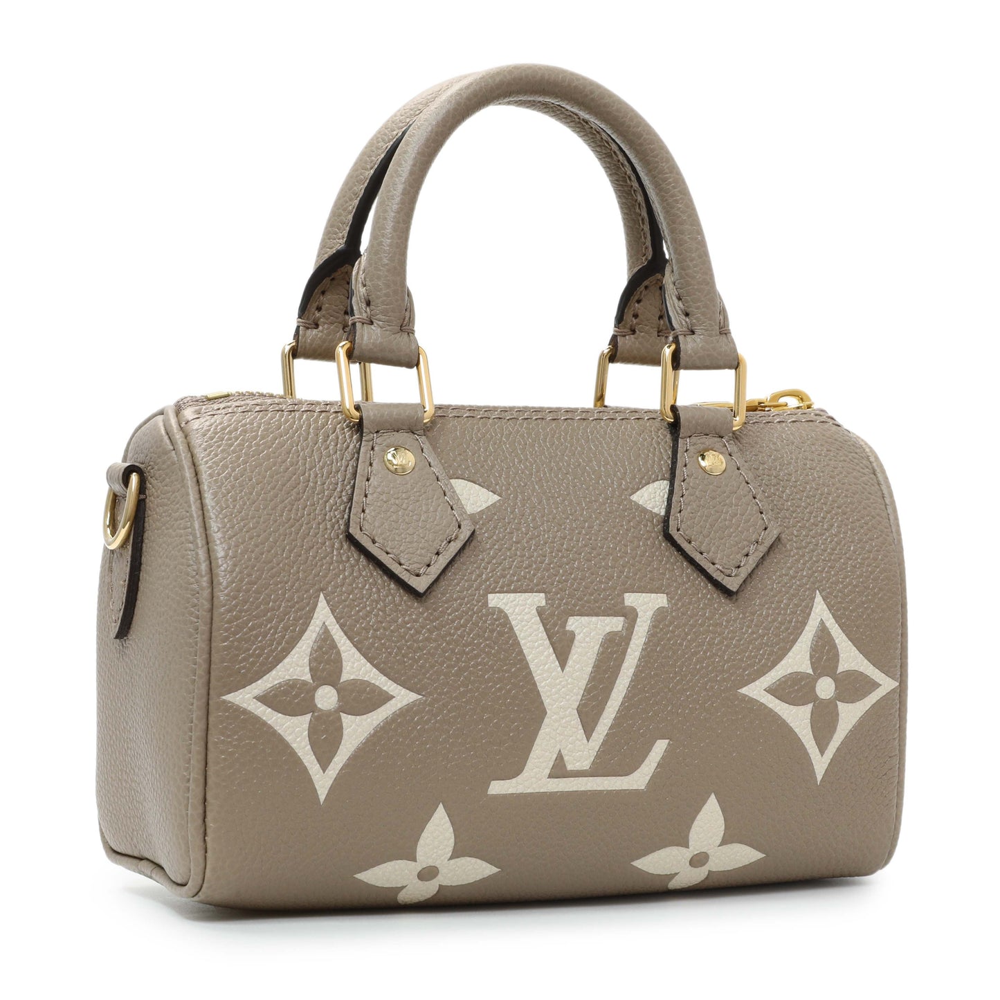 Exclusive Louis Vuitton Tourterelle Grey/Cream Empreinte Giant Monogram Nano Speedy — Side View