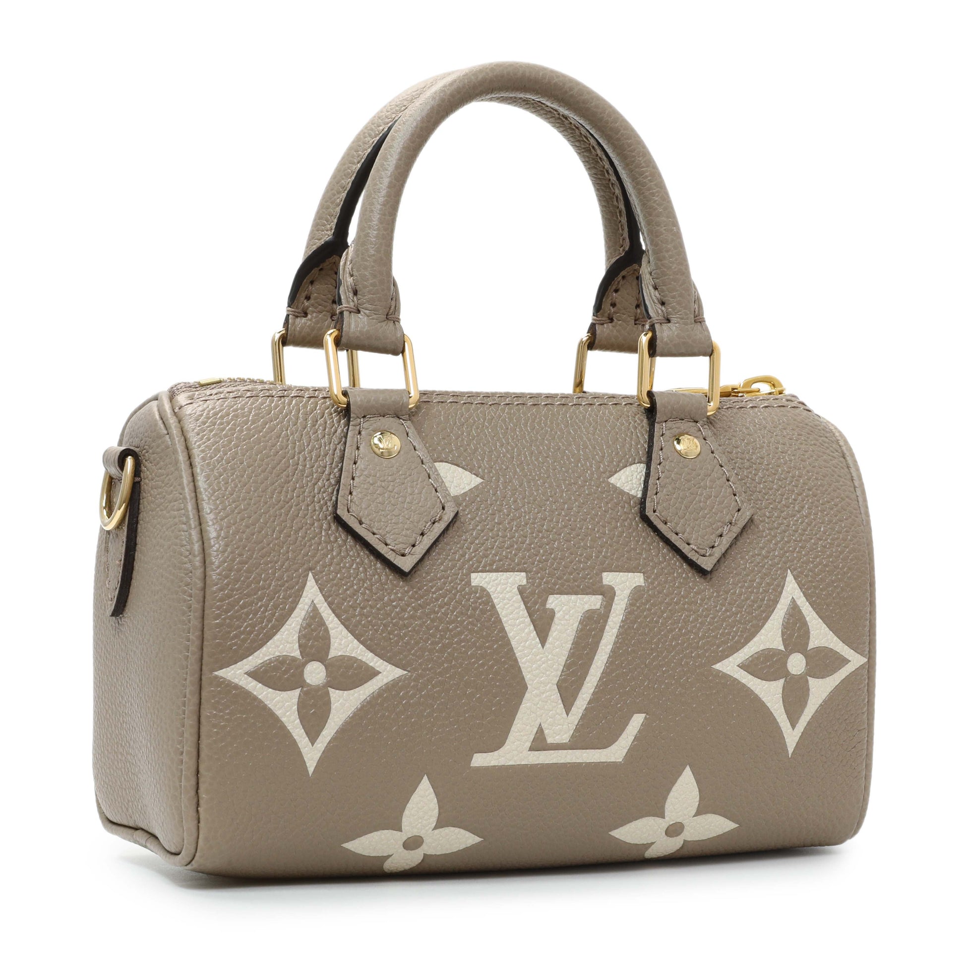 Exclusive Louis Vuitton Tourterelle Grey/Cream Empreinte Giant Monogram Nano Speedy — Side View