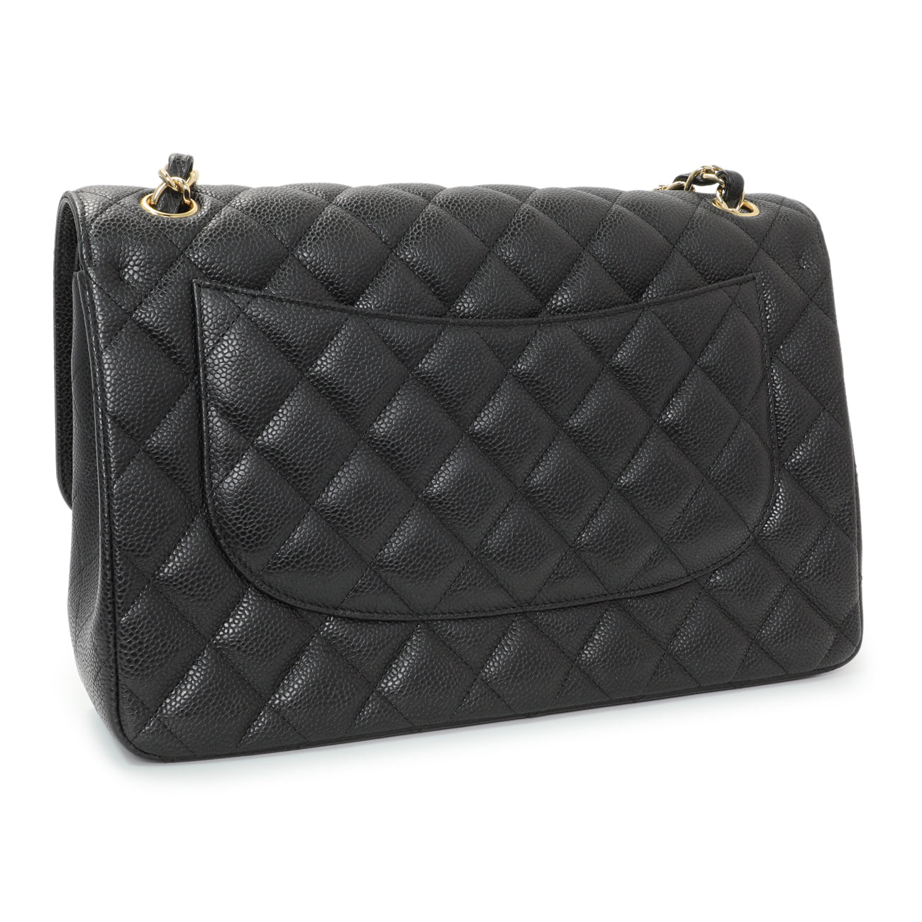 Exclusive Chanel Black Quilted Caviar Jumbo Double Flap — Side View