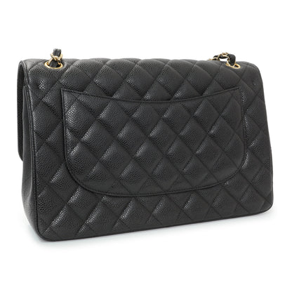 Exclusive Chanel Black Quilted Caviar Jumbo Double Flap — Side View