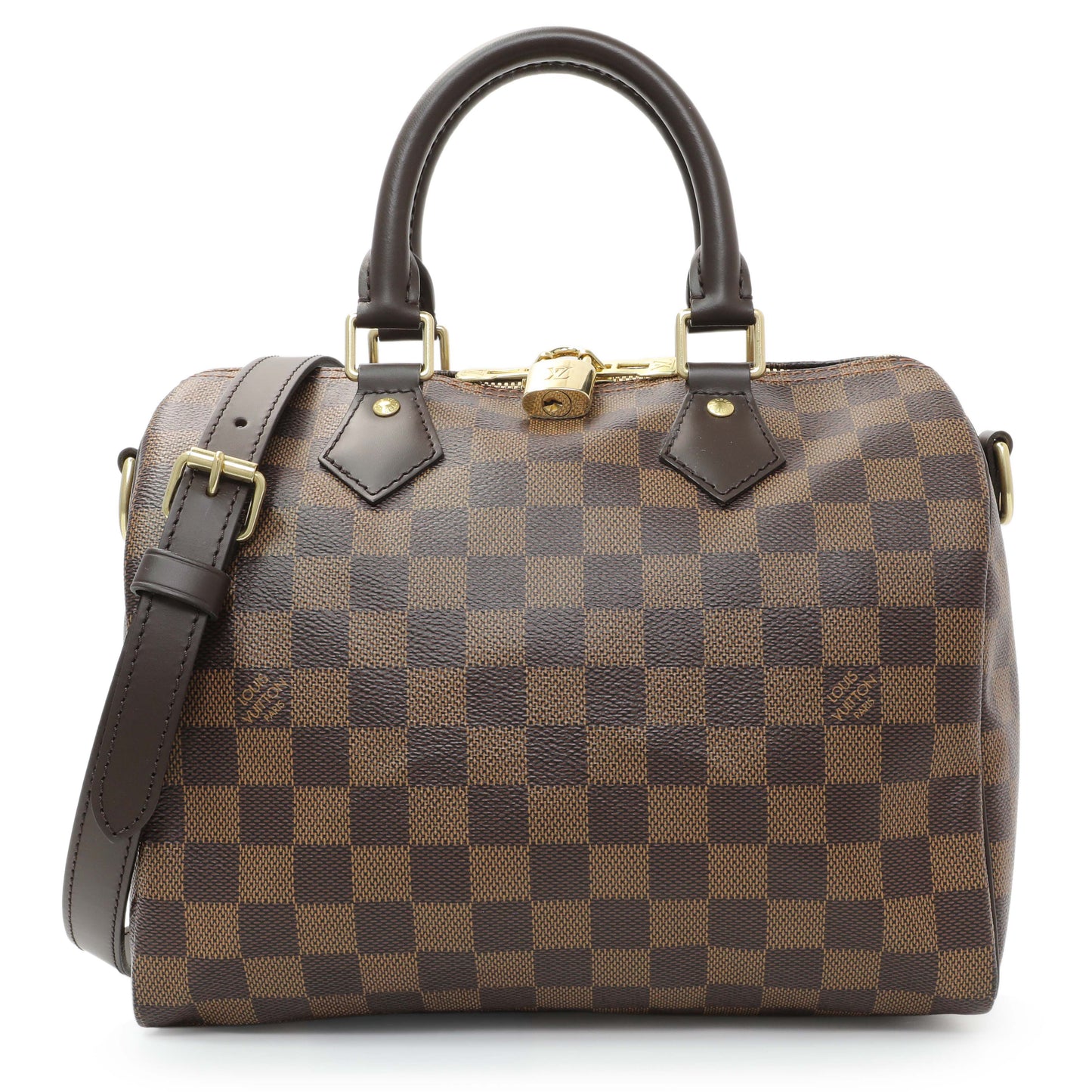 Exclusive Louis Vuitton Damier Ebene Speedy Bandouliere 25 — Front View