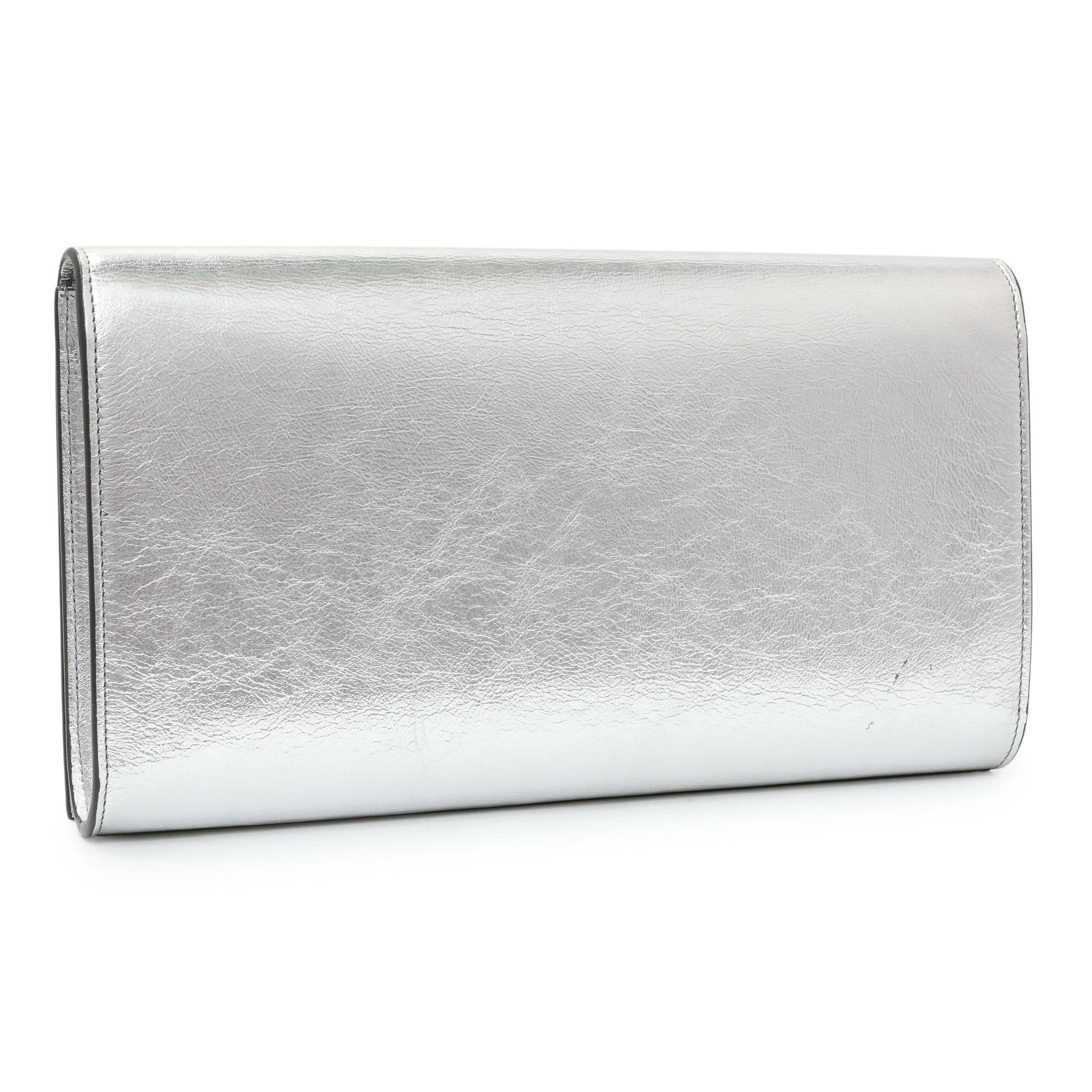 Exclusive Saint Laurent Metallic Silver Belle De Jour Large Clutch — Side View