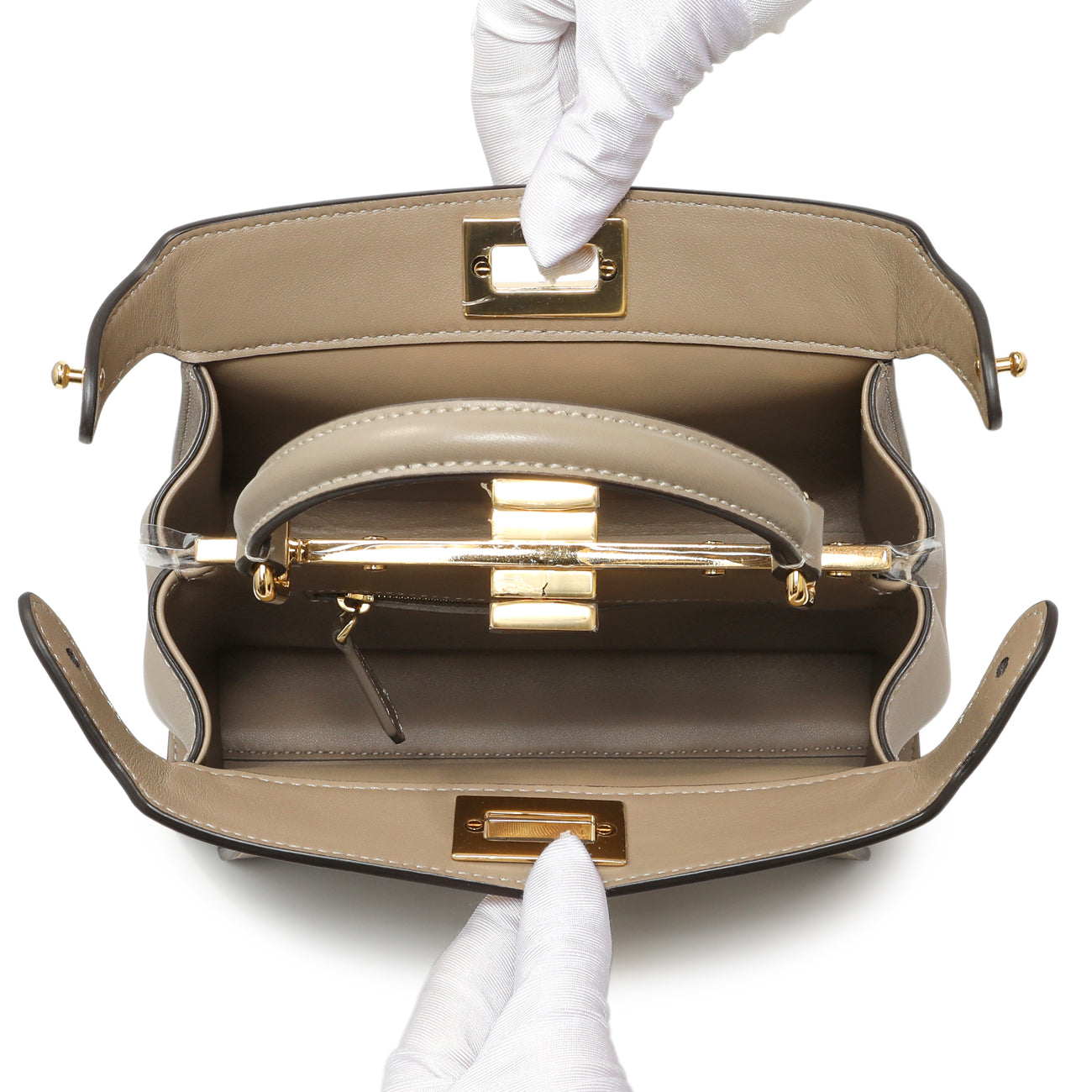 Exclusive Fendi Grey Nappa Pocket Mini Peekaboo Iconic Satchel — Top View