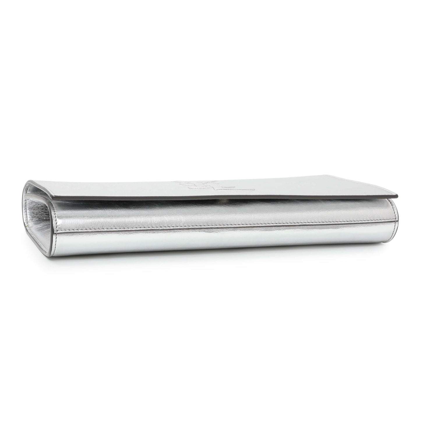 Exclusive Saint Laurent Metallic Silver Belle De Jour Large Clutch — Back View