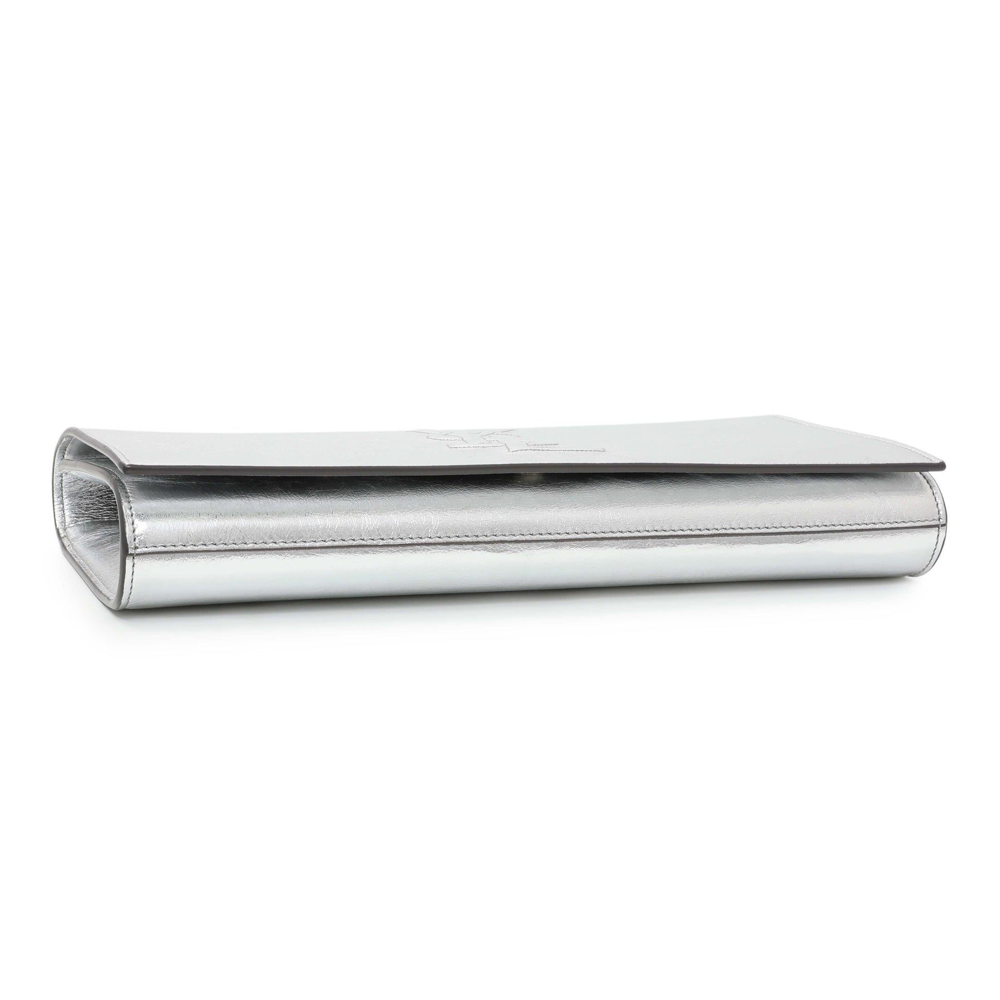Exclusive Saint Laurent Metallic Silver Belle De Jour Large Clutch — Back View