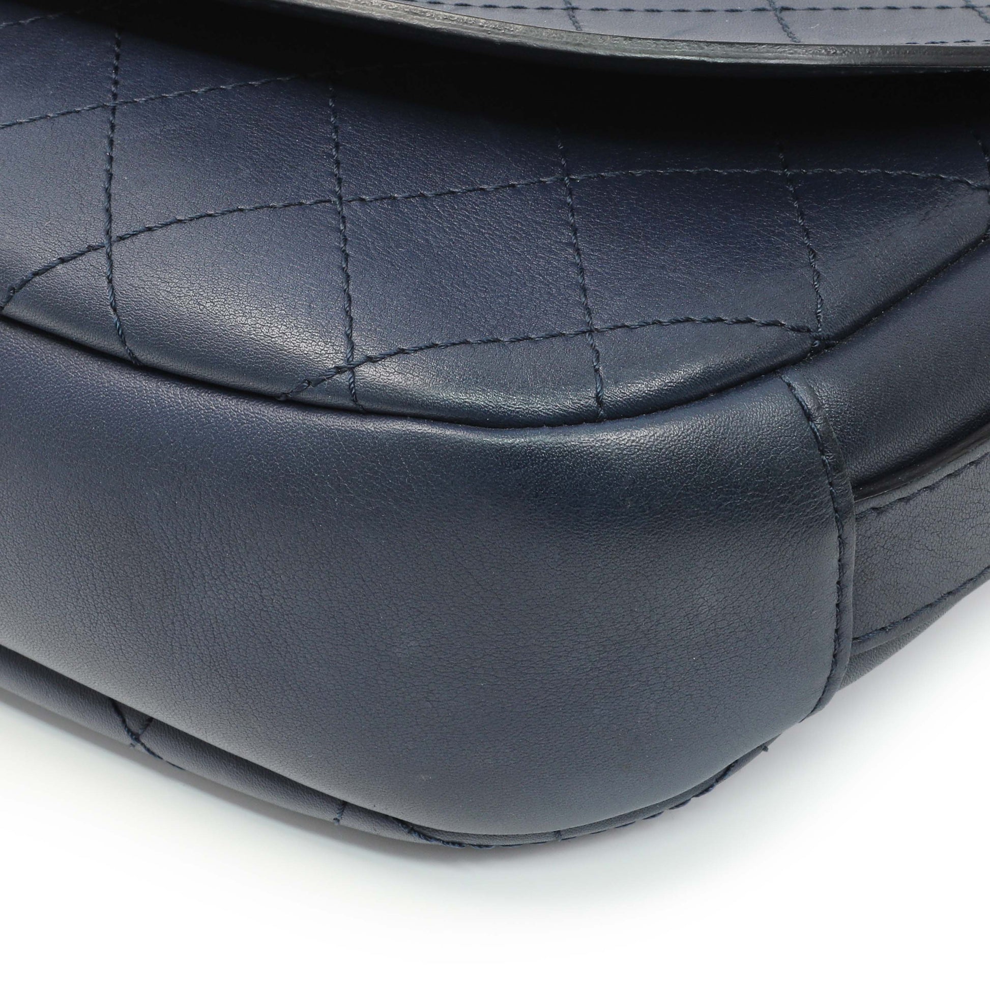 Exclusive Chanel Blue Calfskin Stitched Messenger Flap Bag — Detail View