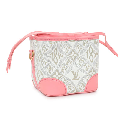 Exclusive Louis Vuitton Ecru Beige Pink Jacquard Since 1854 Noe Purse — Side View