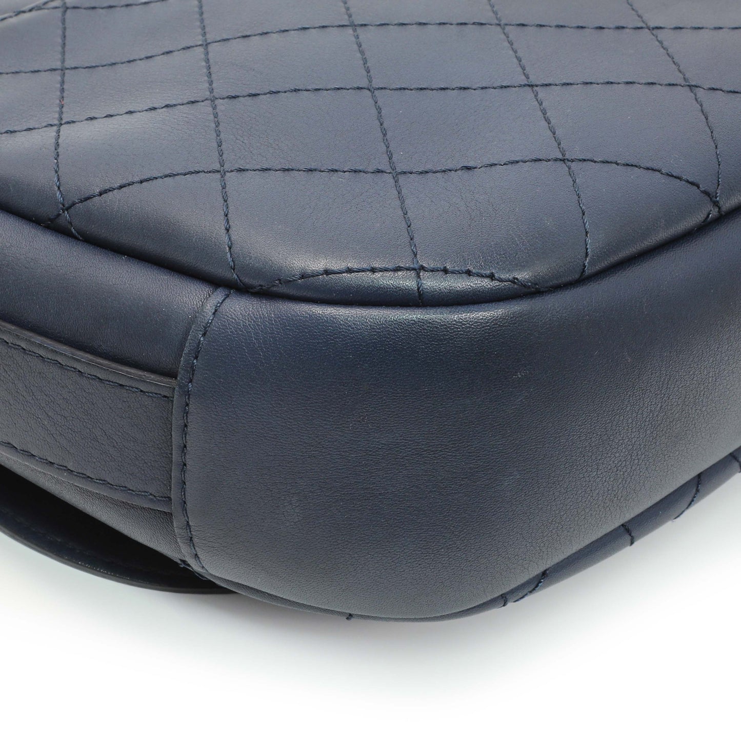 Exclusive Chanel Blue Calfskin Stitched Messenger Flap Bag — Lifestyle View