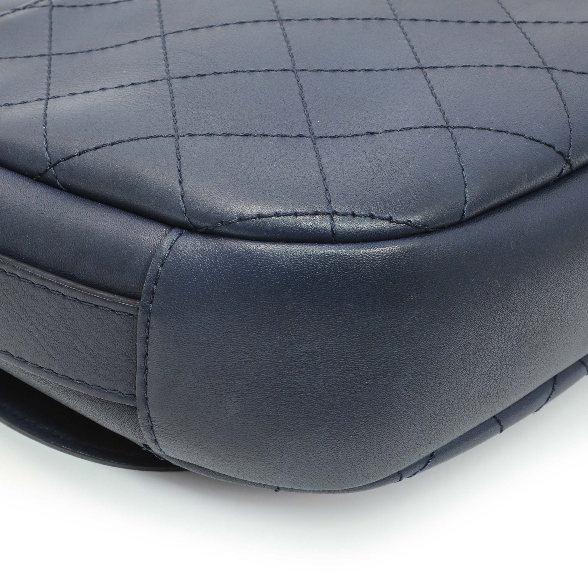 Exclusive Chanel Blue Calfskin Stitched Messenger Flap Bag — Lifestyle View