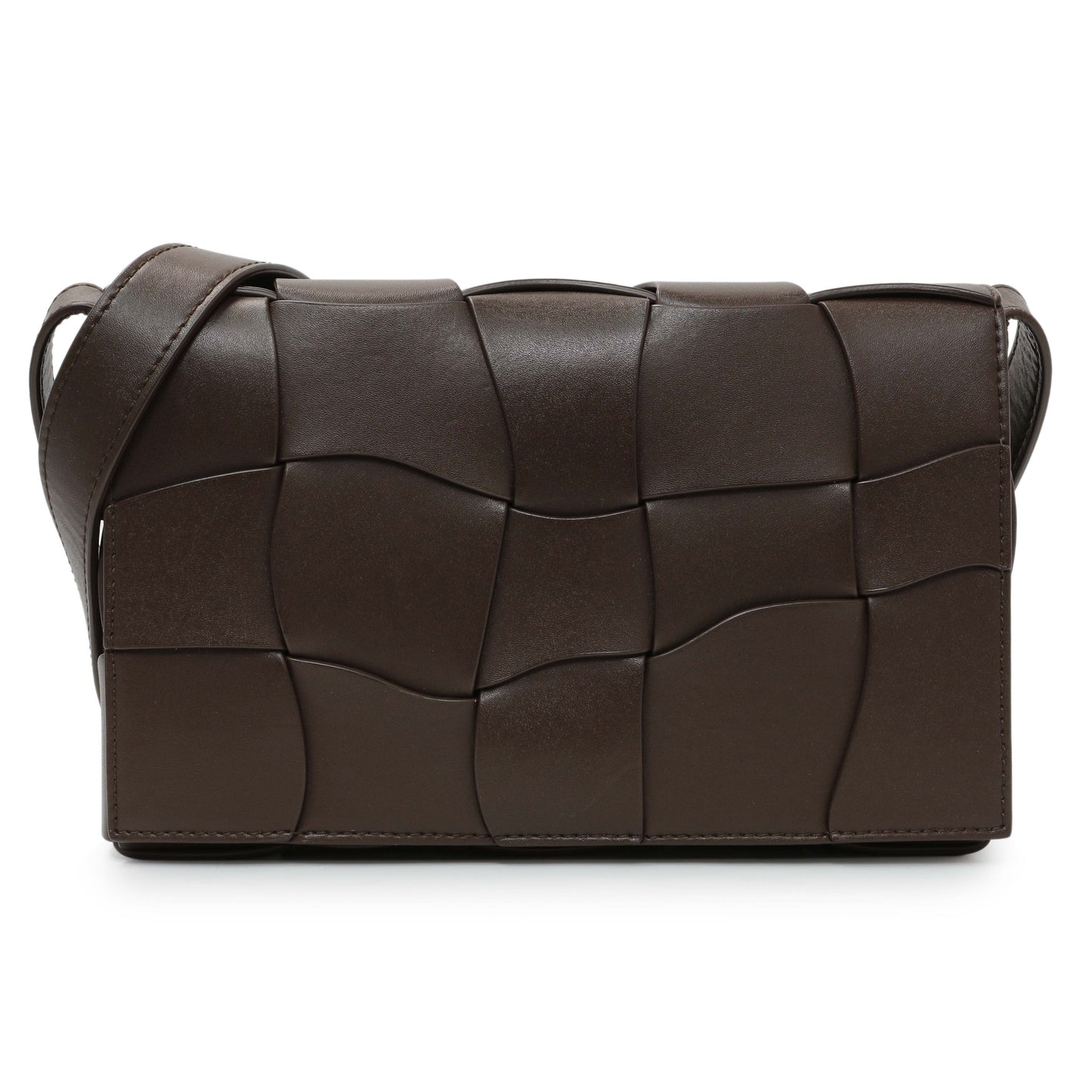 Exclusive Bottega Veneta Brown Lambskin Maxi Urban Wave Intrecciato Cassette Crossbody Bag — Front View