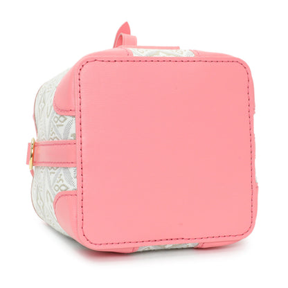 Exclusive Louis Vuitton Ecru Beige Pink Jacquard Since 1854 Noe Purse — Back View