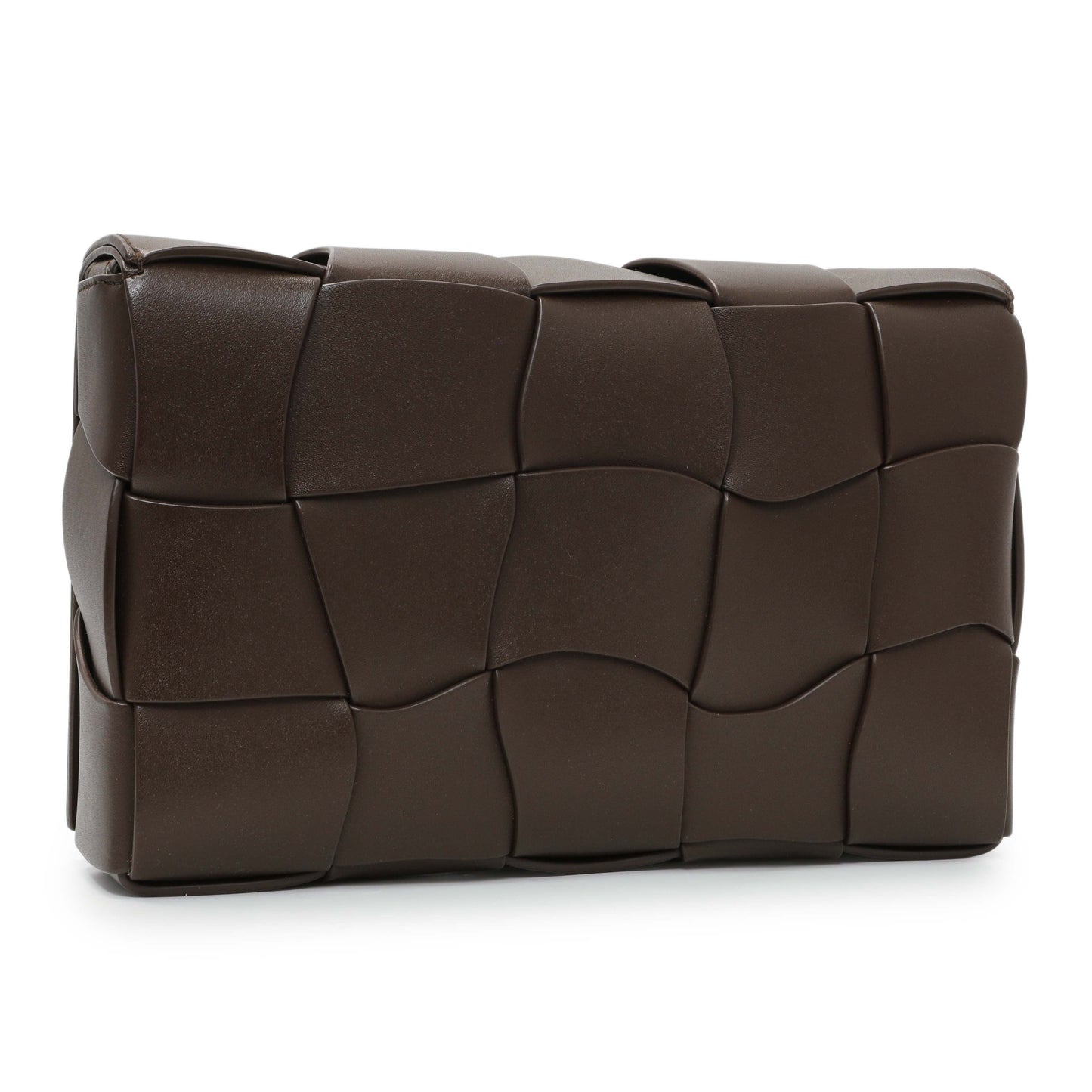 Exclusive Bottega Veneta Brown Lambskin Maxi Urban Wave Intrecciato Cassette Crossbody Bag — Side View