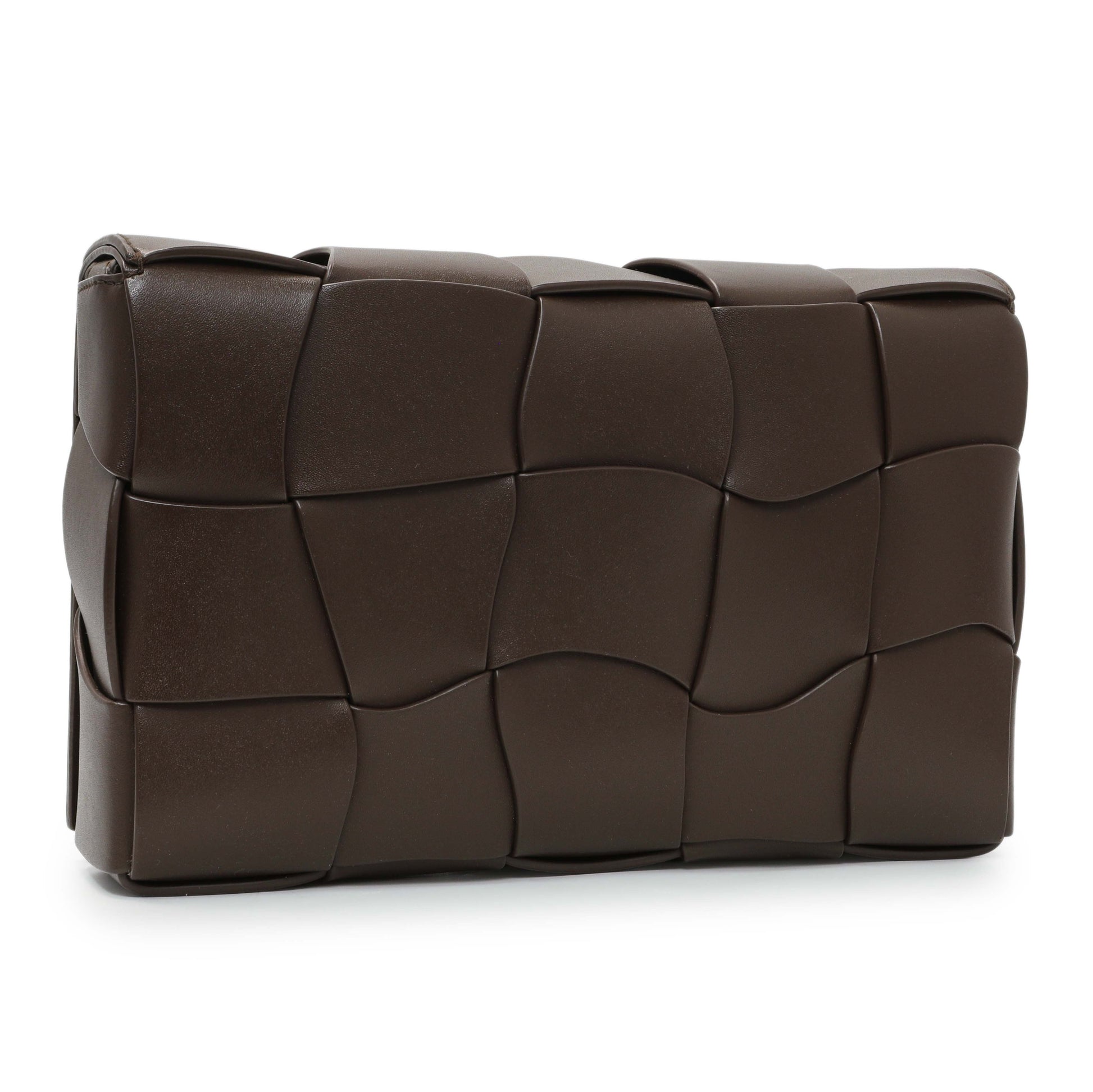 Exclusive Bottega Veneta Brown Lambskin Maxi Urban Wave Intrecciato Cassette Crossbody Bag — Side View
