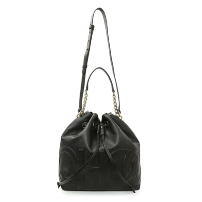 Exclusive Jimmy Choo Black Nappa Leather Juno Solid Drawstring Bucket Bag — Front View