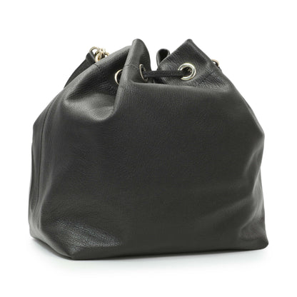 Exclusive Jimmy Choo Black Nappa Leather Juno Solid Drawstring Bucket Bag — Side View