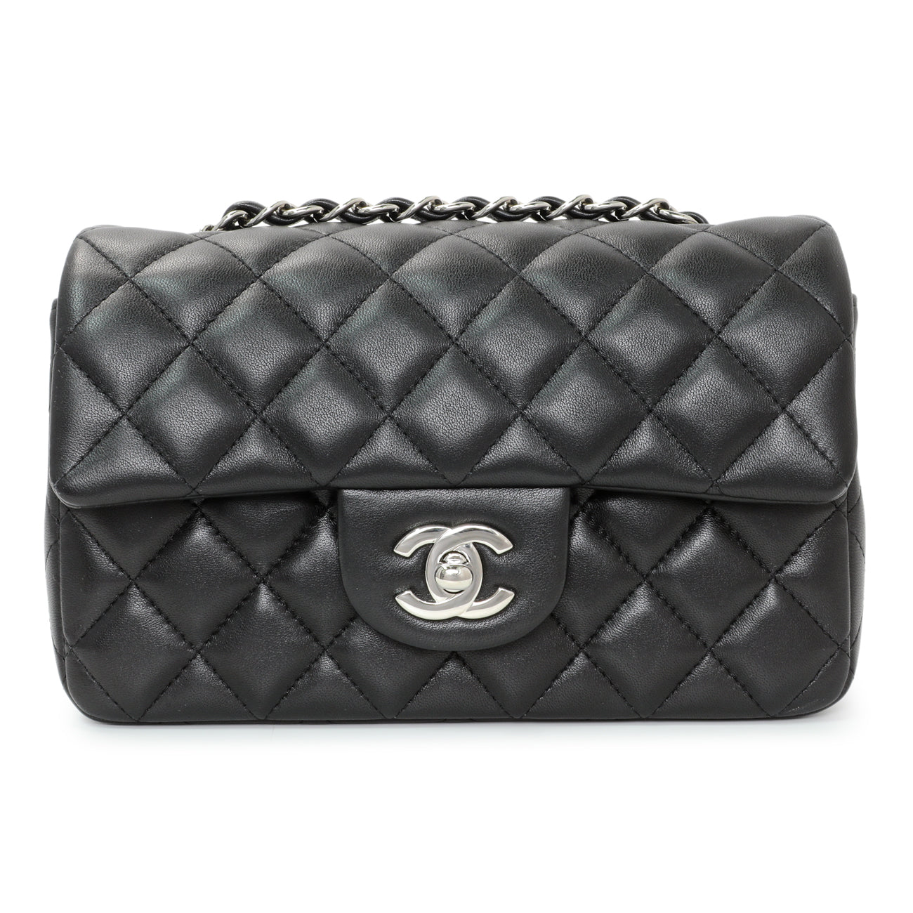 Exclusive Chanel Black Quilted Lambskin Mini Rectangular Flap — Front View