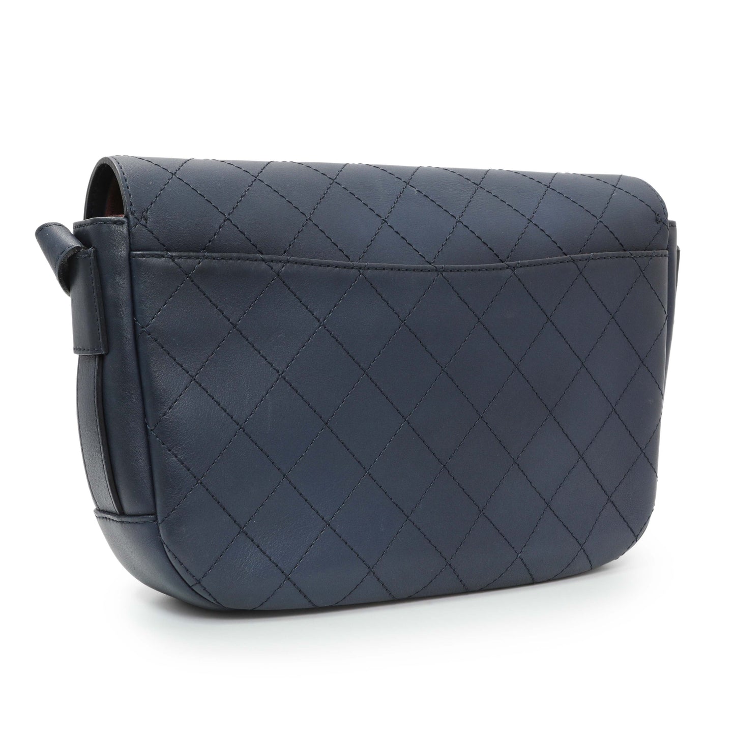 Exclusive Chanel Blue Calfskin Stitched Messenger Flap Bag — Side View