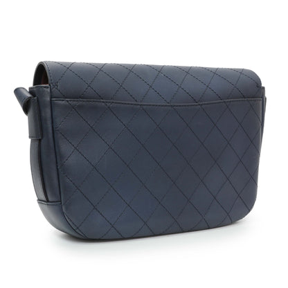 Exclusive Chanel Blue Calfskin Stitched Messenger Flap Bag — Side View