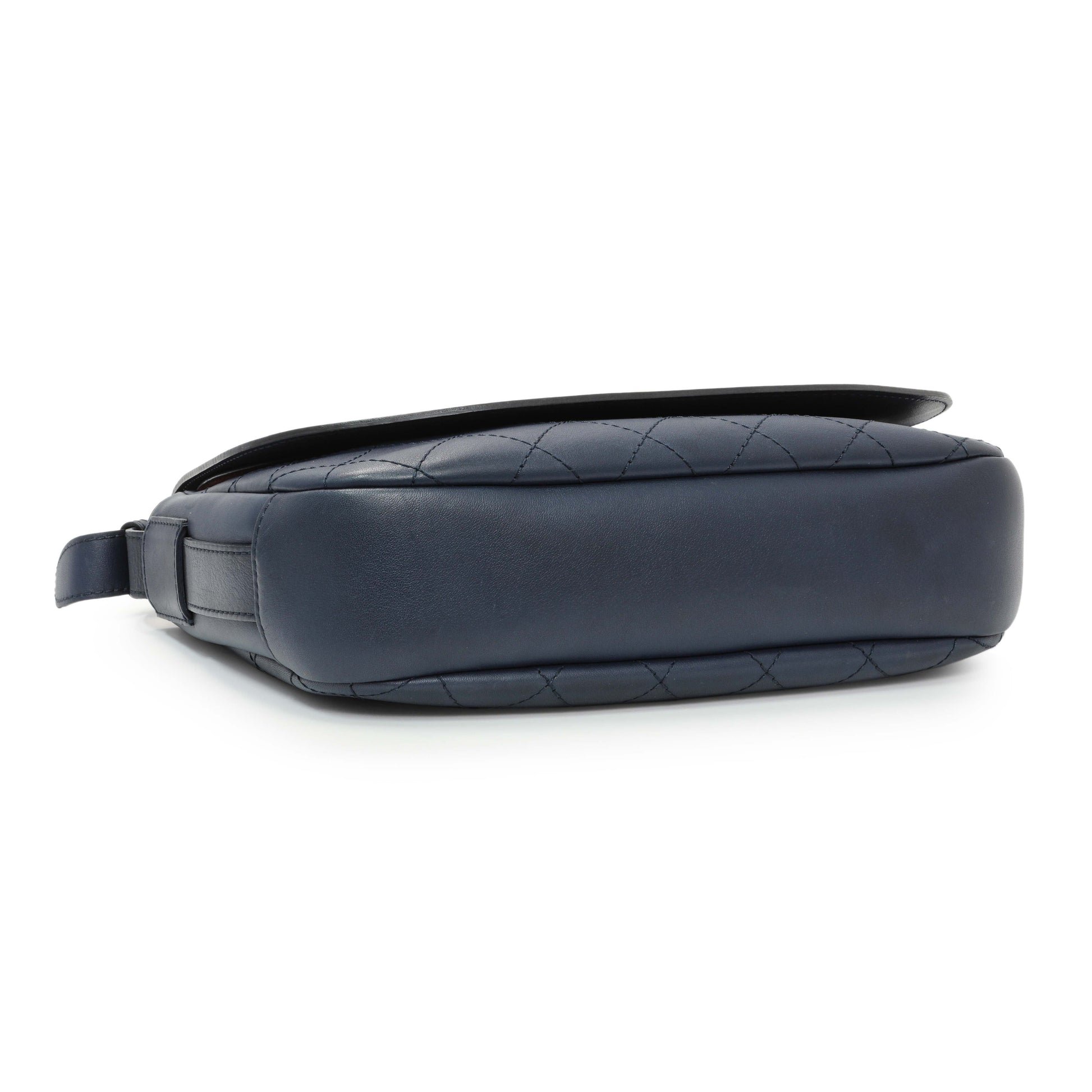 Exclusive Chanel Blue Calfskin Stitched Messenger Flap Bag — Back View