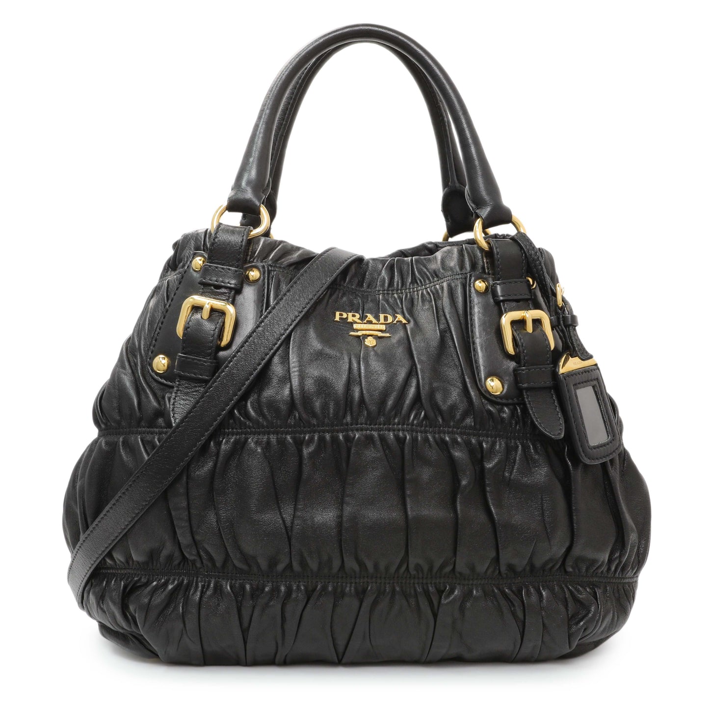 Exclusive Prada Black Nappa Leather Gaufre Tote — Front View