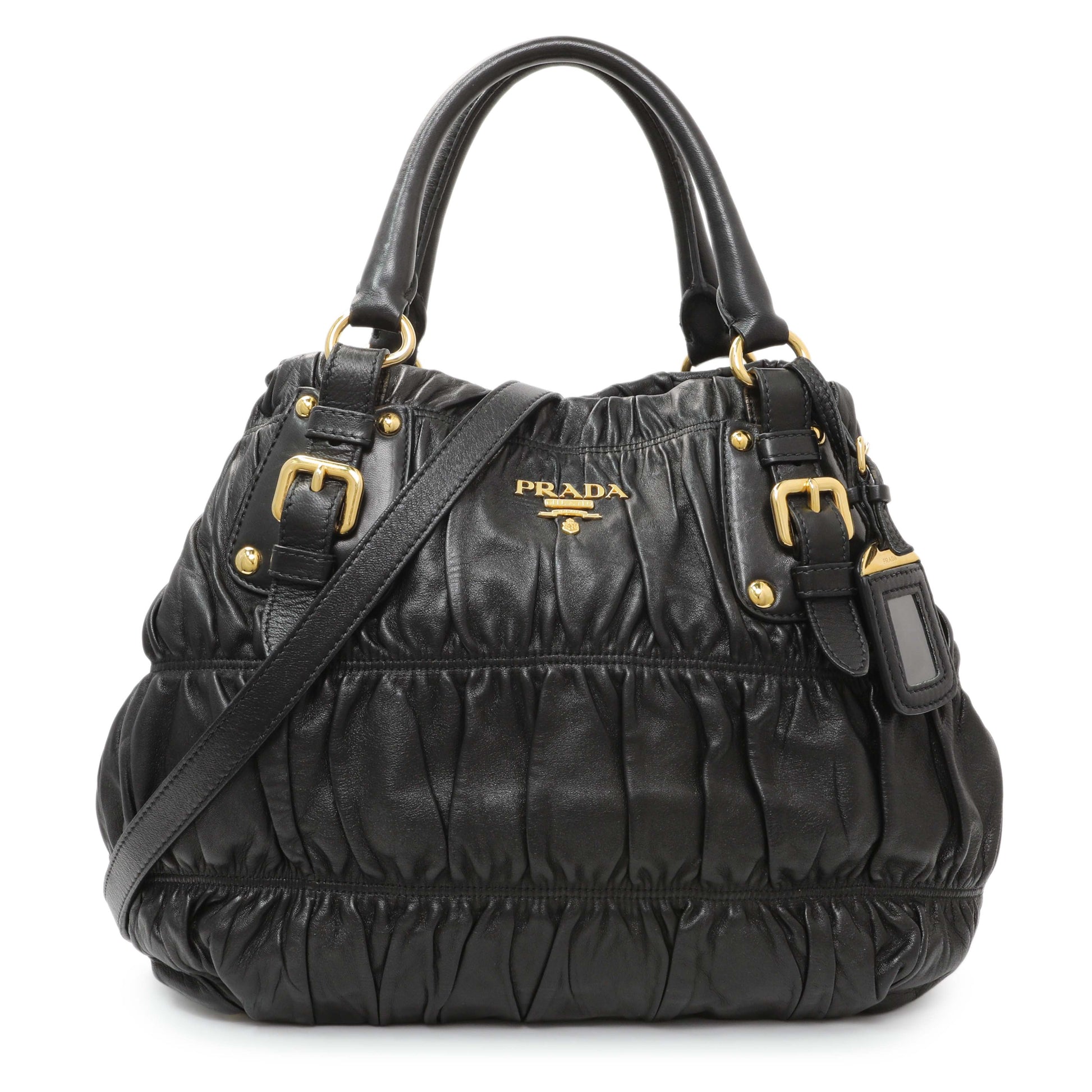 Exclusive Prada Black Nappa Leather Gaufre Tote — Front View
