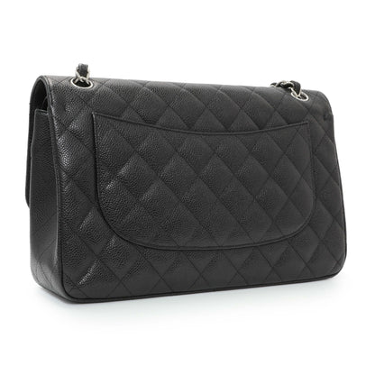 Exclusive Chanel Black Quilted Caviar Jumbo Double Flap — Side View