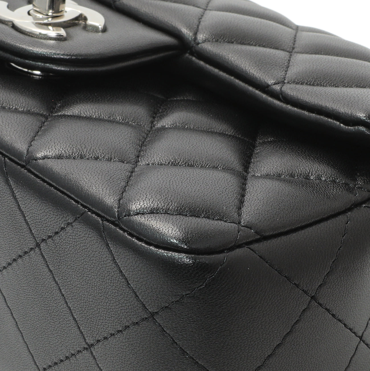 Exclusive Chanel Black Quilted Lambskin Mini Rectangular Flap — Detail View