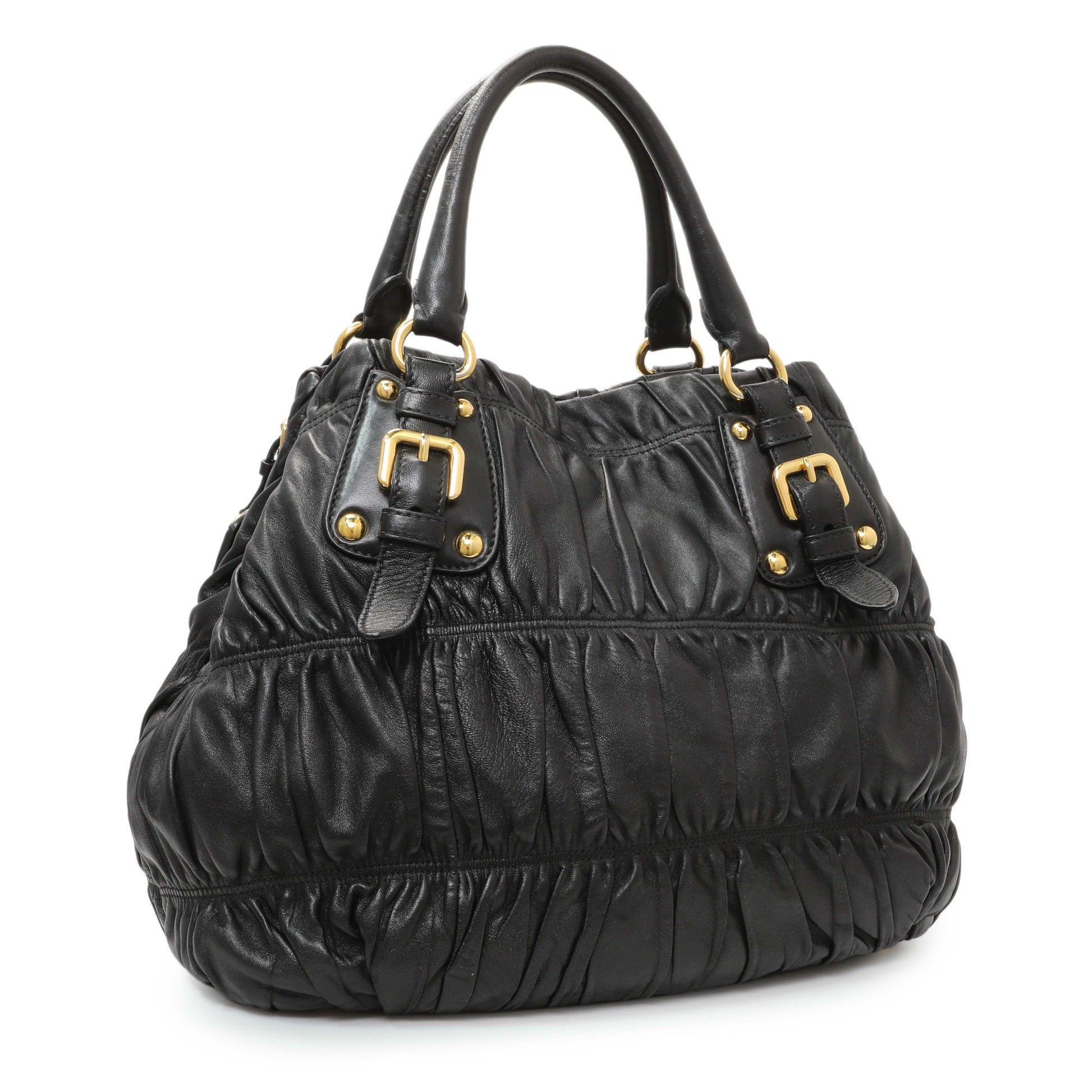 Exclusive Prada Black Nappa Leather Gaufre Tote — Side View
