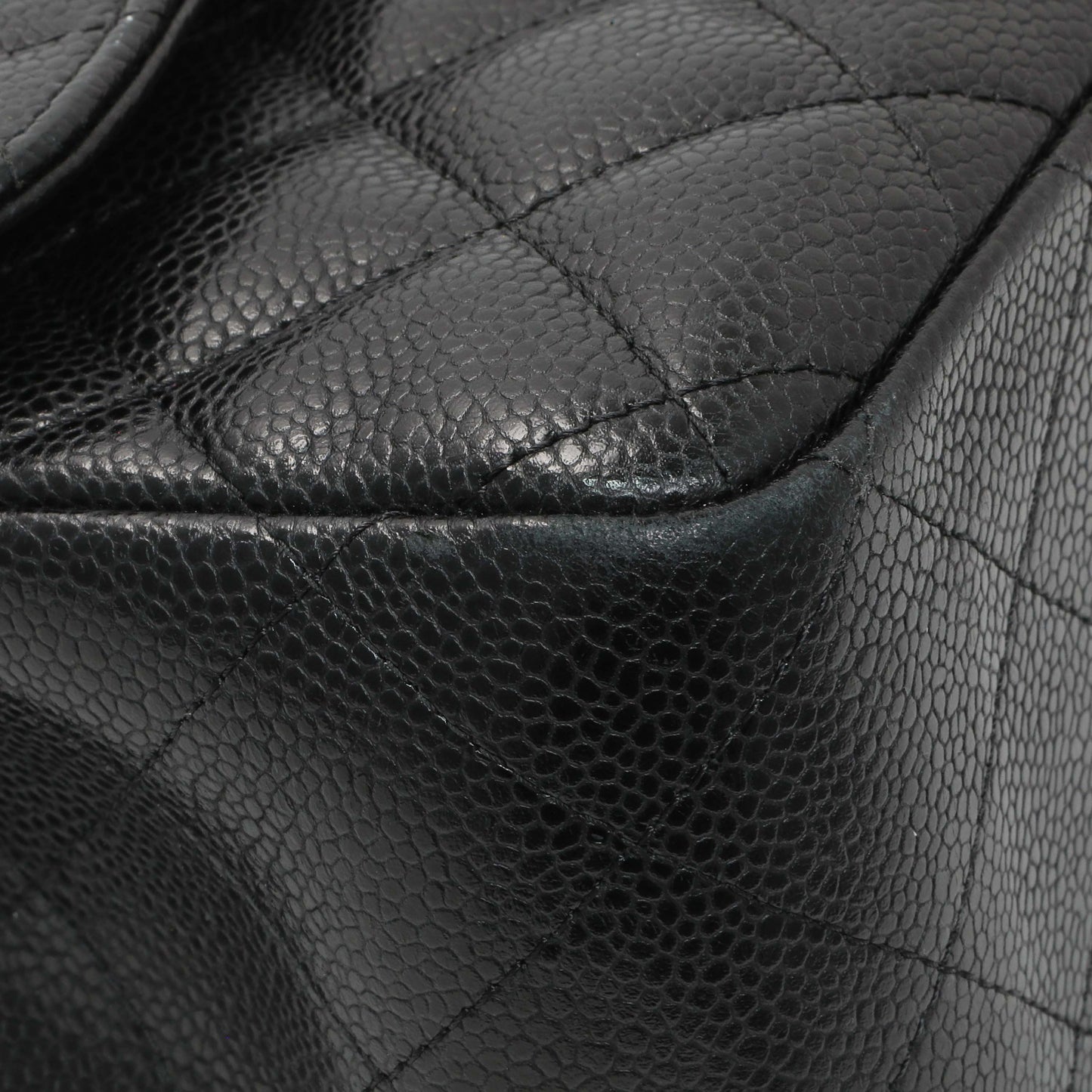 Exclusive Chanel Black Quilted Caviar Jumbo Double Flap — Top View