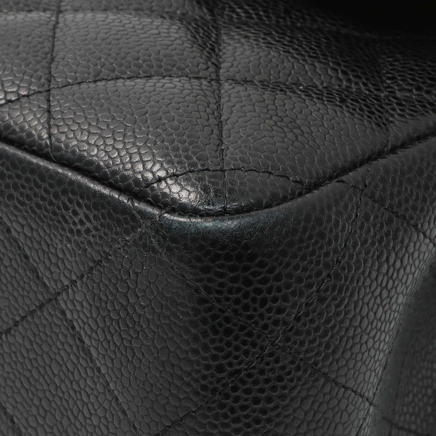 Exclusive Chanel Black Quilted Caviar Jumbo Double Flap — Detail View
