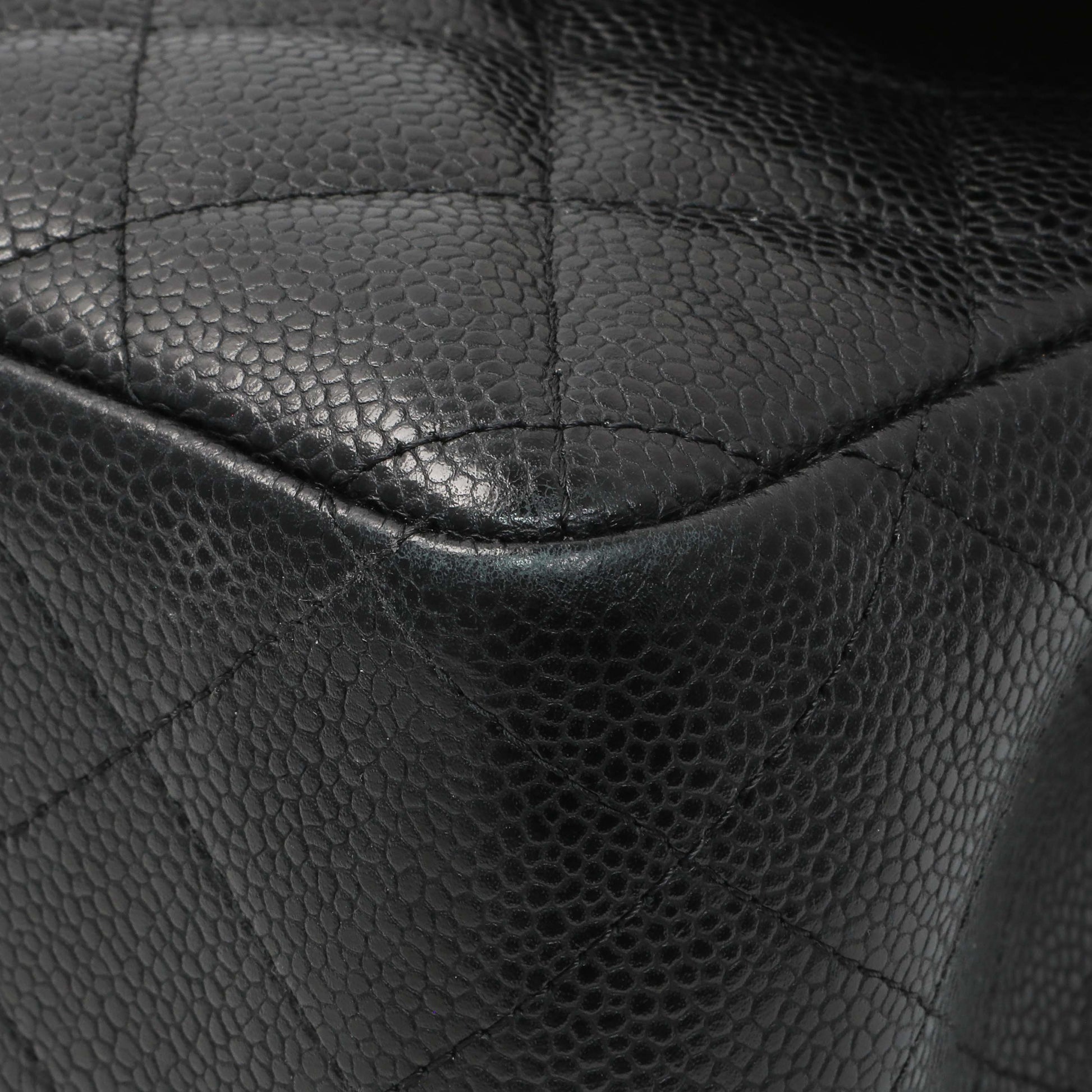 Exclusive Chanel Black Quilted Caviar Jumbo Double Flap — Detail View