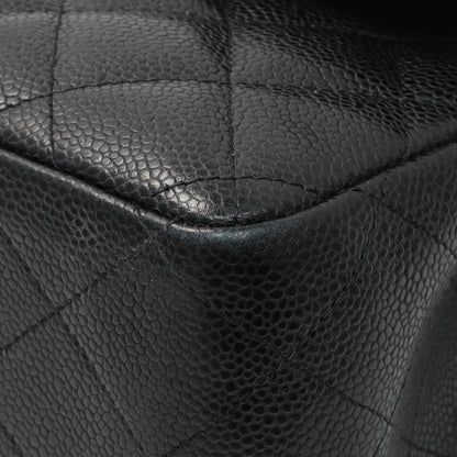 Exclusive Chanel Black Quilted Caviar Jumbo Double Flap — Detail View
