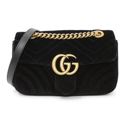 Exclusive Gucci Black Velvet Matelasse Mini GG Marmont Shoulder Bag — Front View