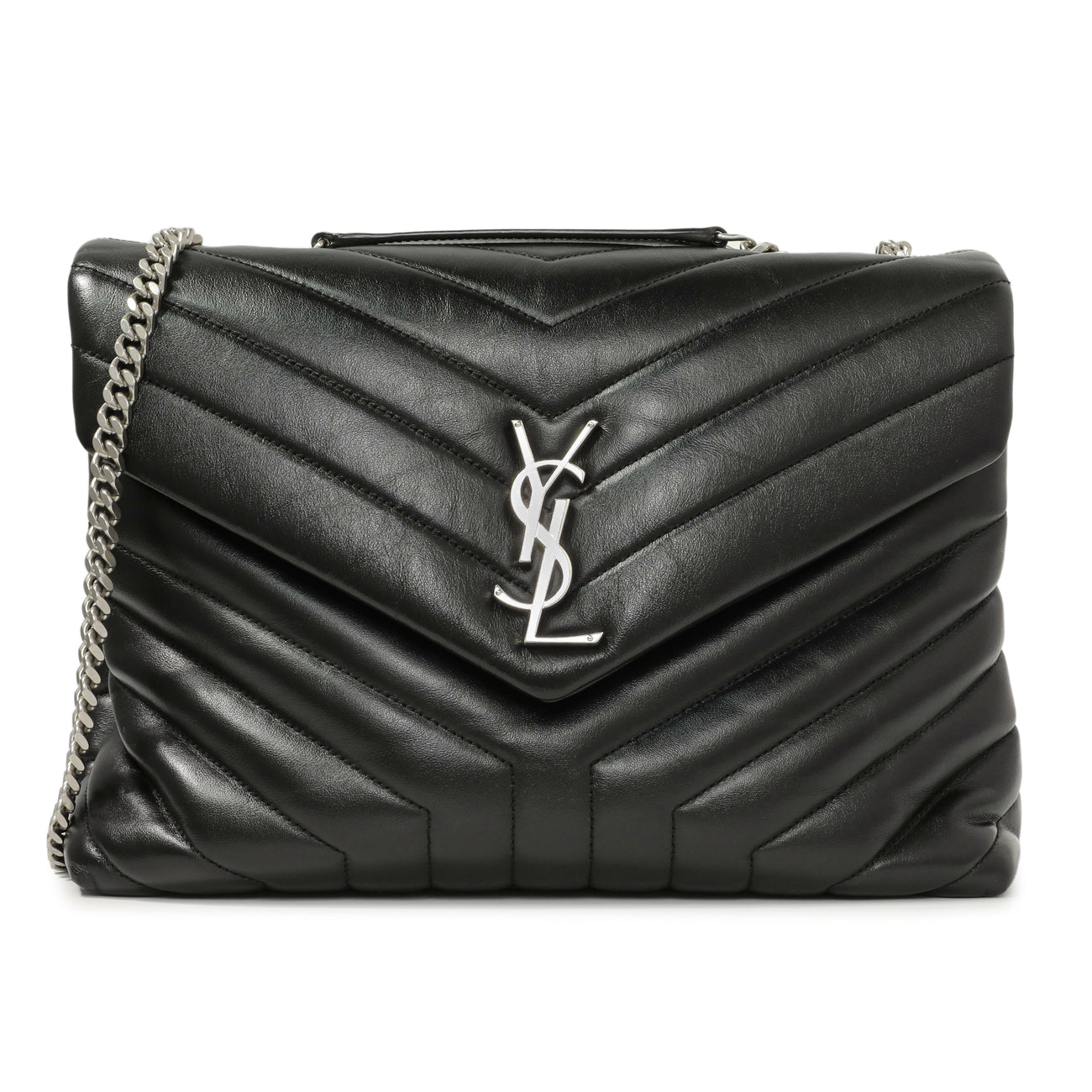 Exclusive Saint Laurent Black Calfskin Y Quilted Monogram Medium Loulou Chain Satchel — Front View