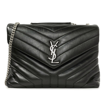 Exclusive Saint Laurent Black Calfskin Y Quilted Monogram Medium Loulou Chain Satchel — Front View