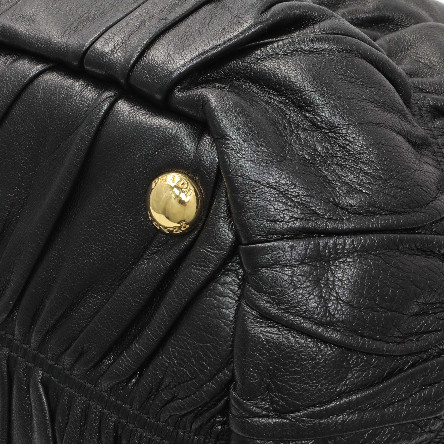Exclusive Prada Black Nappa Leather Gaufre Tote — Detail View
