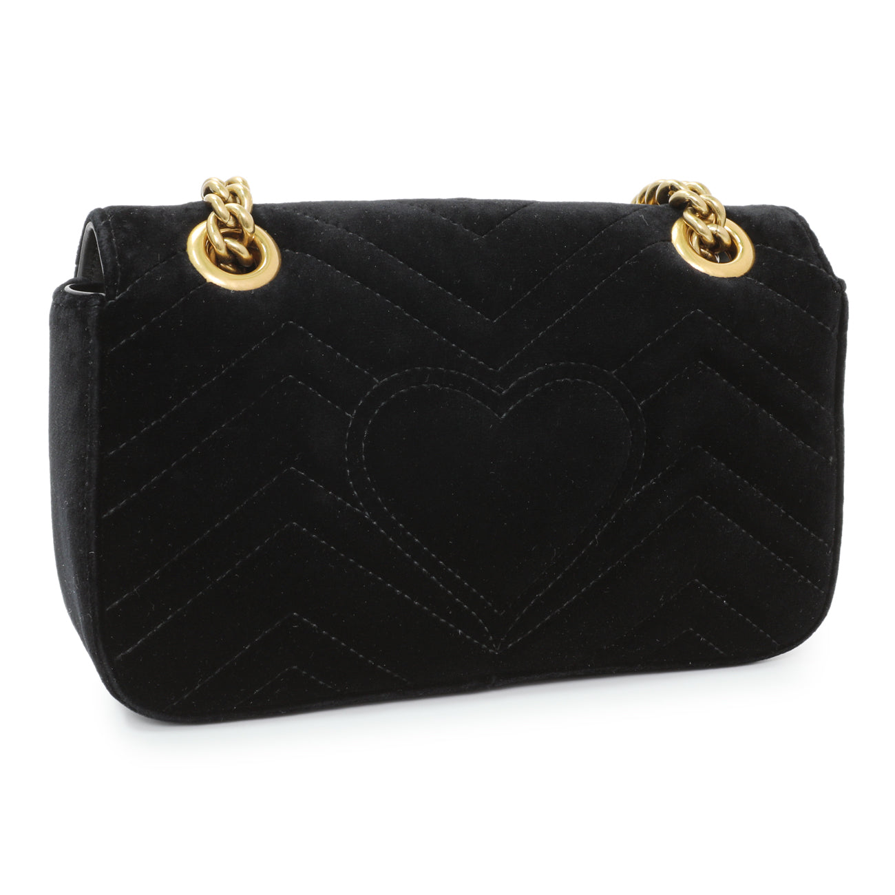 Exclusive Gucci Black Velvet Matelasse Mini GG Marmont Shoulder Bag — Side View
