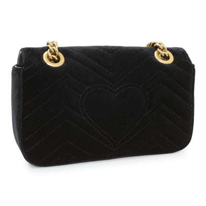 Exclusive Gucci Black Velvet Matelasse Mini GG Marmont Shoulder Bag — Side View
