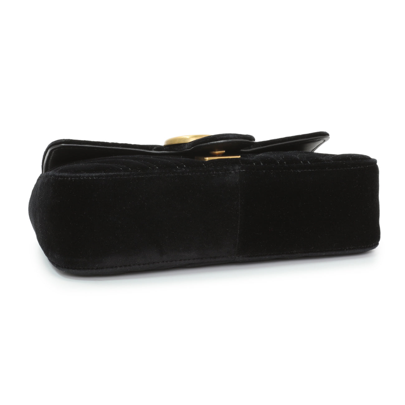 Exclusive Gucci Black Velvet Matelasse Mini GG Marmont Shoulder Bag — Back View
